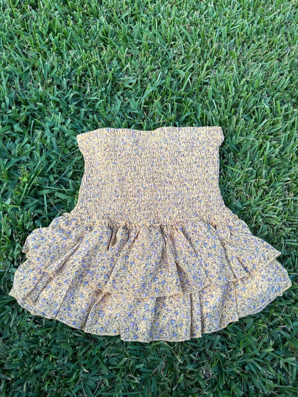 MABLE Floral Smocked Tiered Ruffle Skort Yellow Purple Boho Mini Skirt S NWOT - Picture 2 of 6